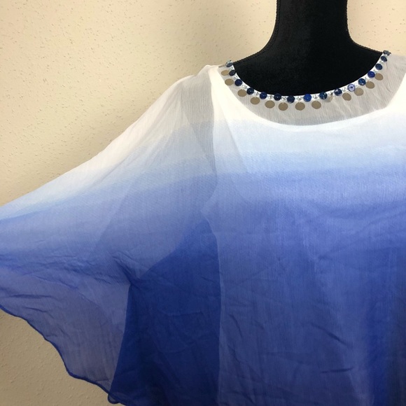 RUBY RD. BLUE OMBRÉ BOHO SHEER & BEADED NECKLINE - Picture 2 of 7